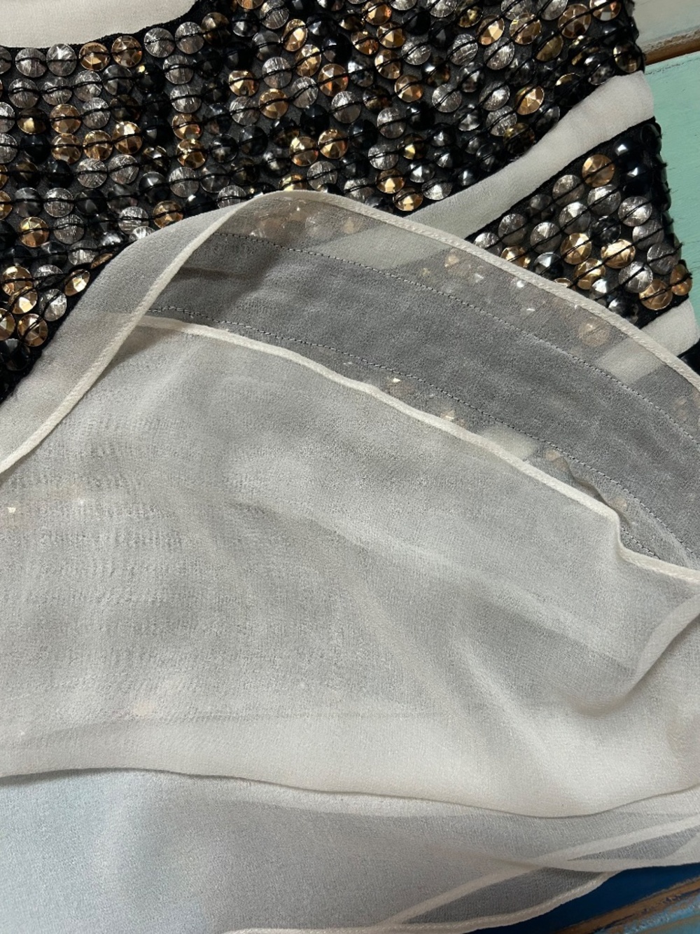 Tory Burch Silk Sequin Tank Top Women's Size 4 Ivory Gold Silver Embellished - Picture 5 of 7